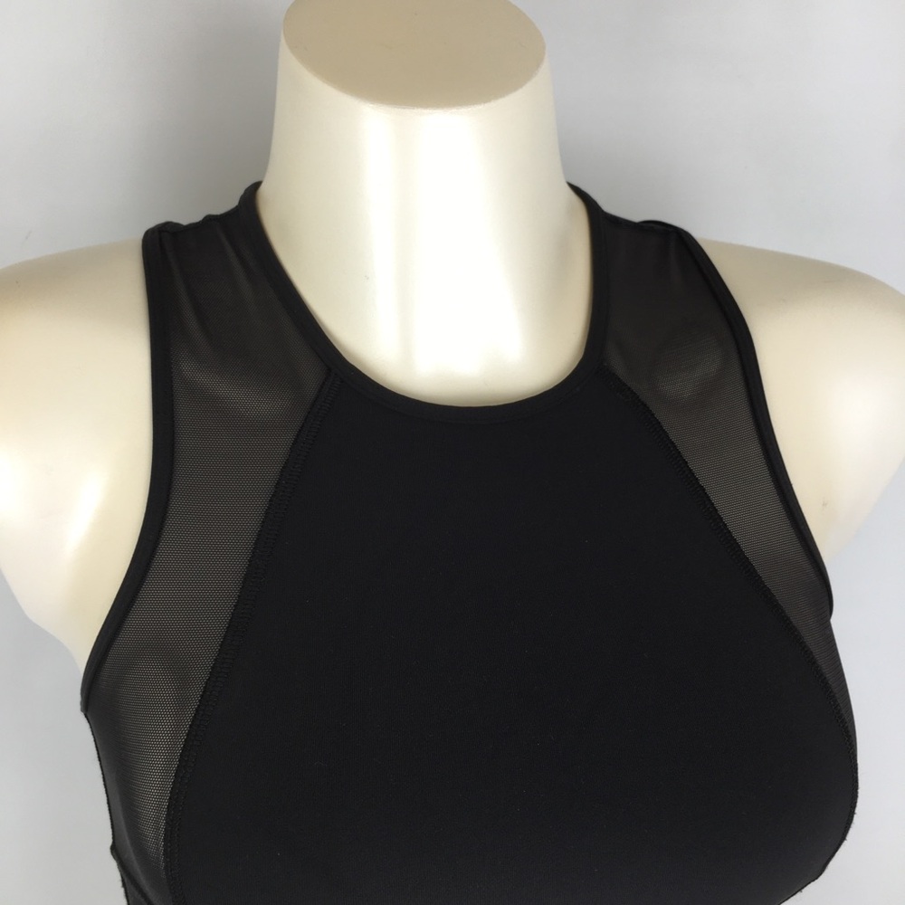 Lululemon Cropped Workout Tank Top Black Sheer Mesh Panels Athletic Racerback - Picture 3 of 13